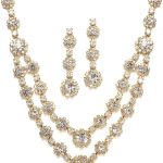 Mariell Gold Two-Row Rhinestone Crystal Necklace and Earrings Set - Prom, Brides and Bridesmaids Jewelry
